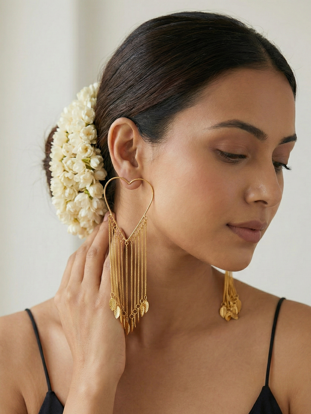 Heart-Shaped Long Tassel Gold Earrings for Women | Leaf Dangle Statement Ethnic Earrings
