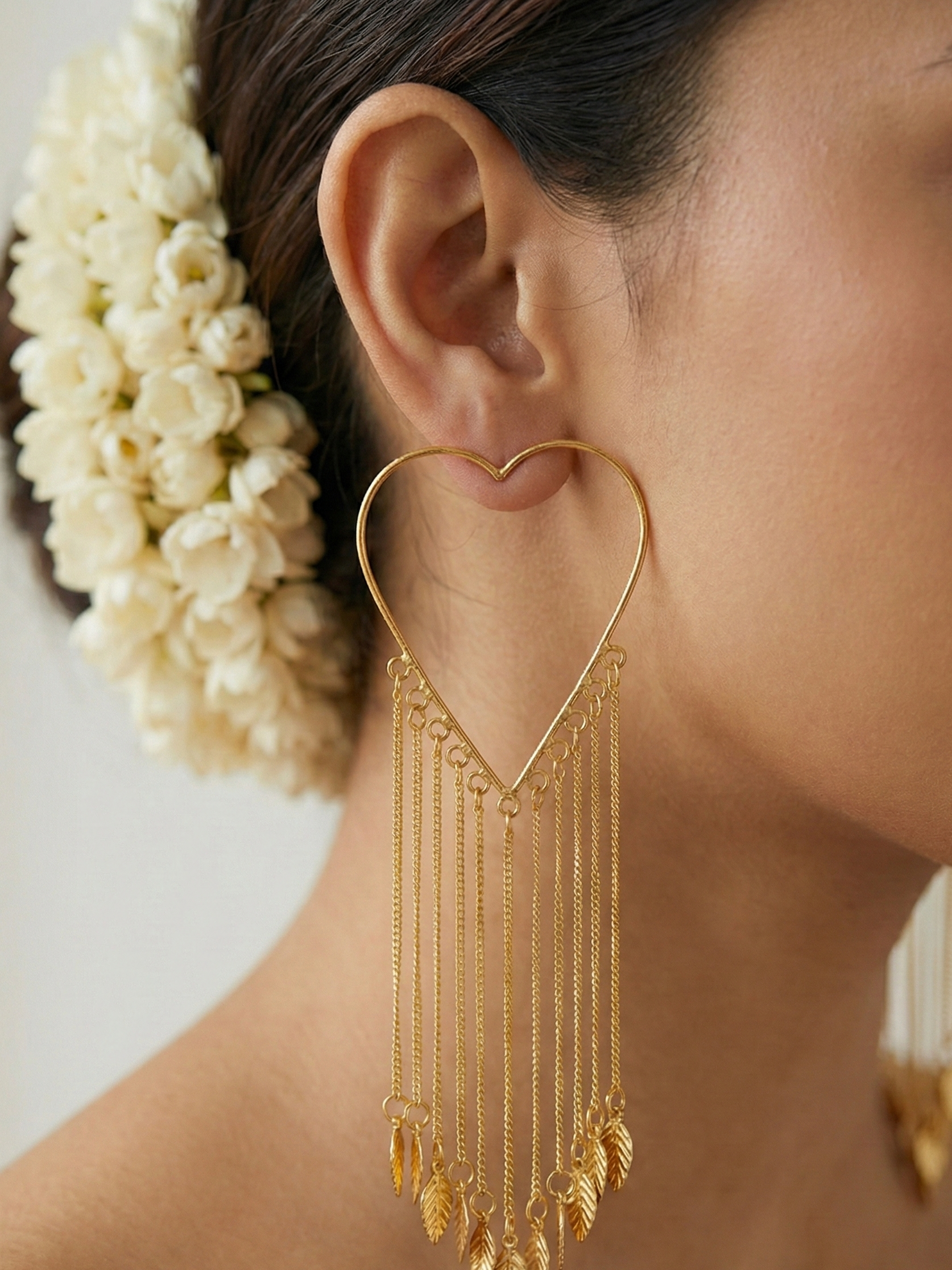 Heart-Shaped Long Tassel Gold Earrings for Women | Leaf Dangle Statement Ethnic Earrings