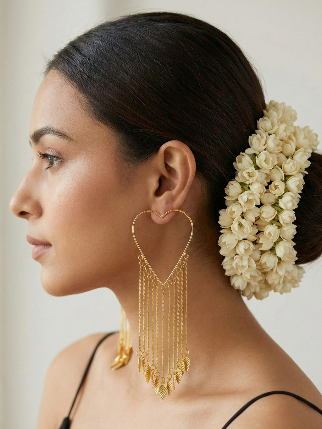 Heart-Shaped Long Tassel Gold Earrings for Women | Leaf Dangle Statement Ethnic Earrings