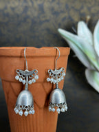 German Silver Pearl Jhumka Earrings for Women | Oxidised Silver Traditional Jhumki Earrings | Ethnic Statement Jewellery