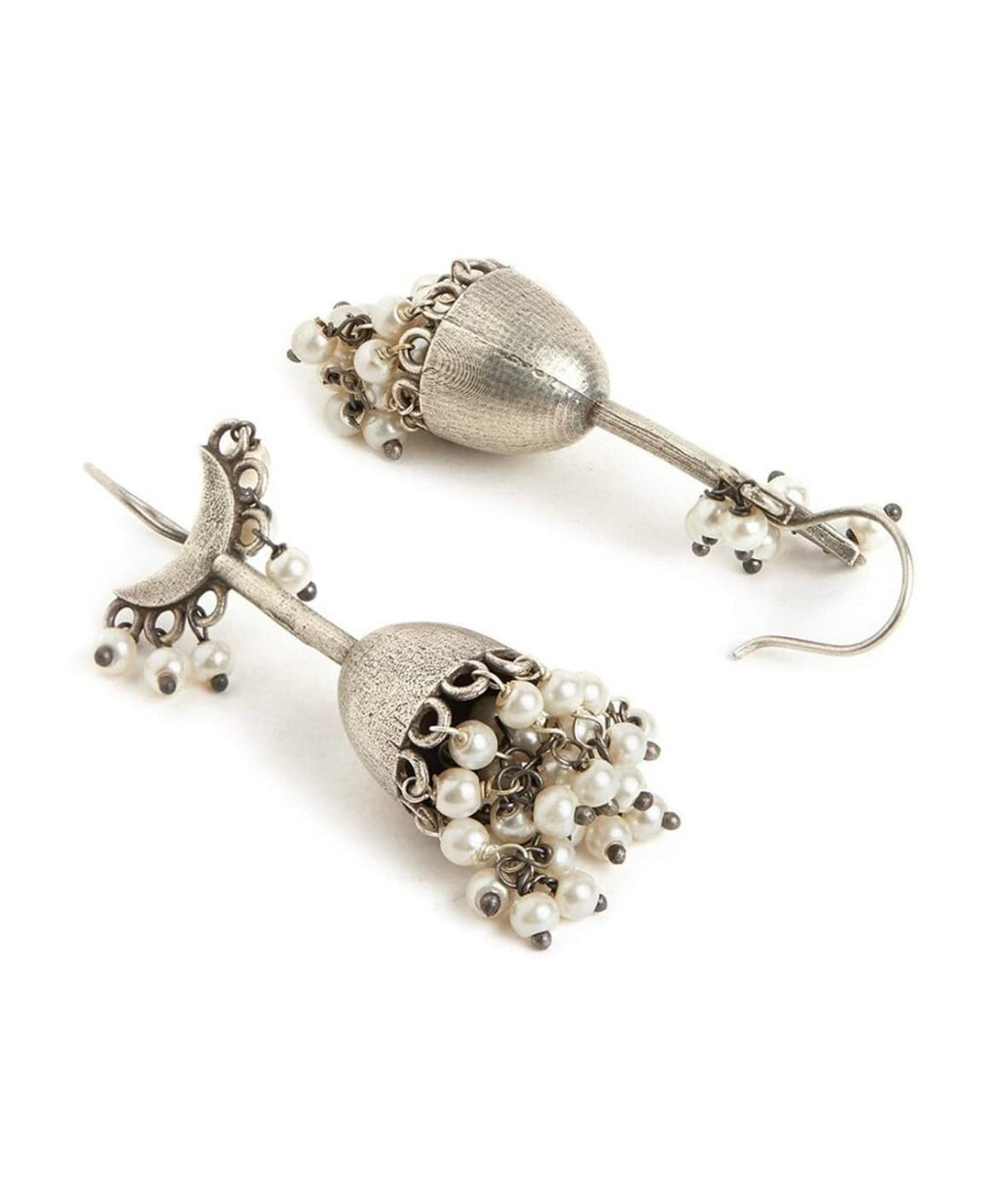 German Silver Pearl Jhumka Earrings for Women | Oxidised Silver Traditional Jhumki Earrings | Ethnic Statement Jewellery
