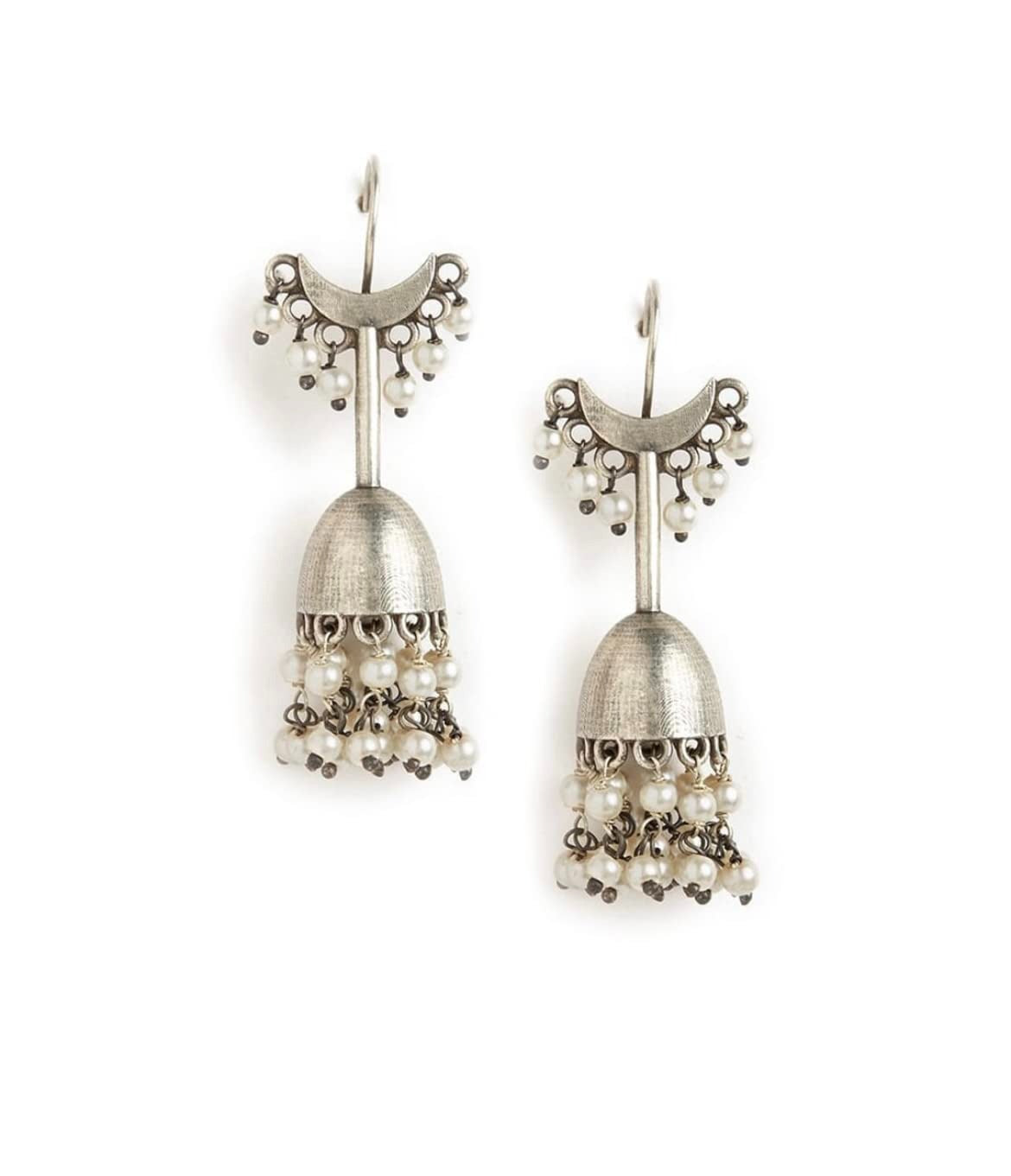 German Silver Pearl Jhumka Earrings for Women | Oxidised Silver Traditional Jhumki Earrings | Ethnic Statement Jewellery