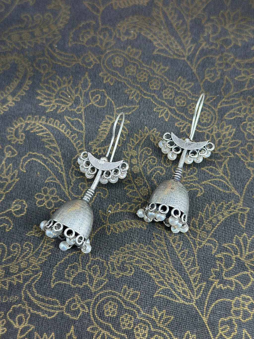 German Silver Pearl Jhumka Earrings for Women | Oxidised Silver Traditional Jhumki Earrings | Ethnic Statement Jewellery