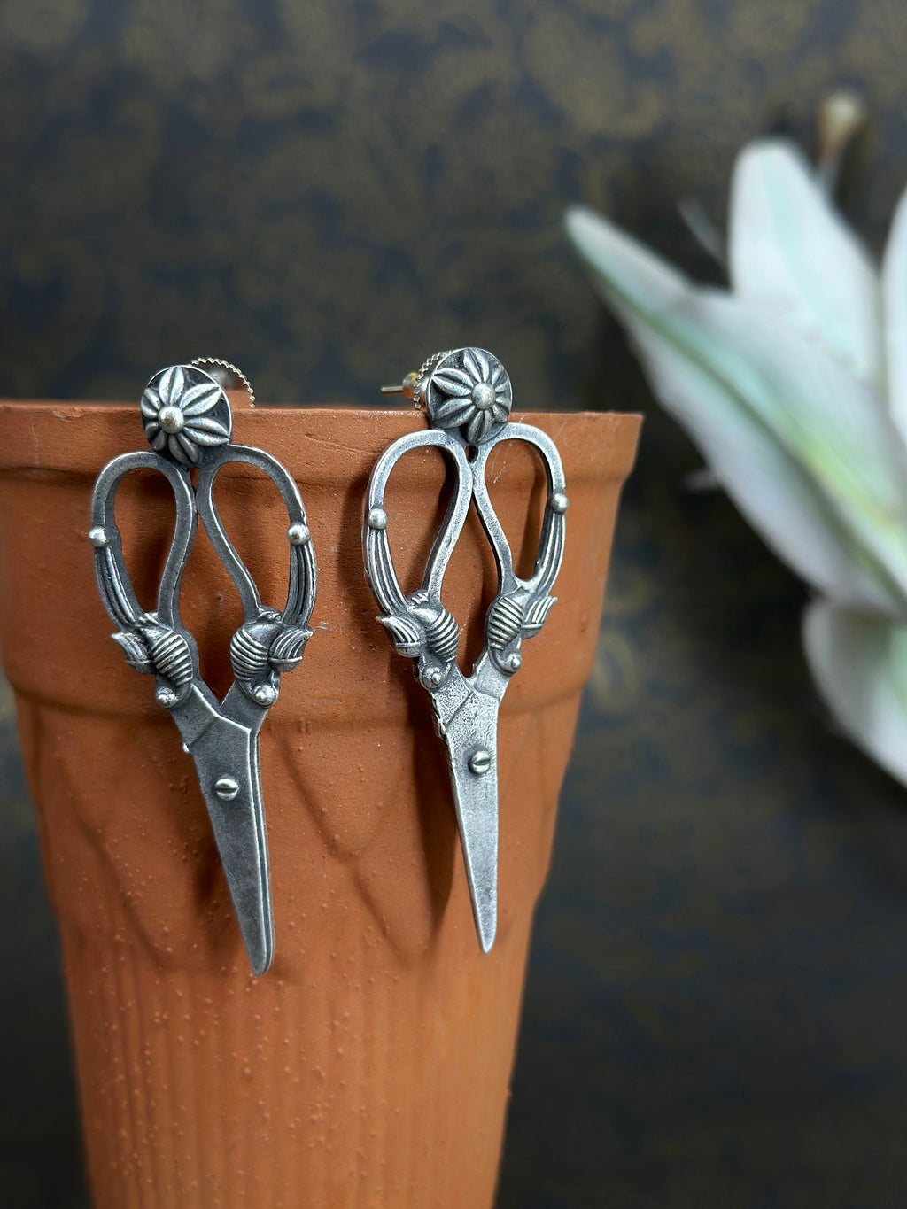 Kartari German Silver Oxidised Earring