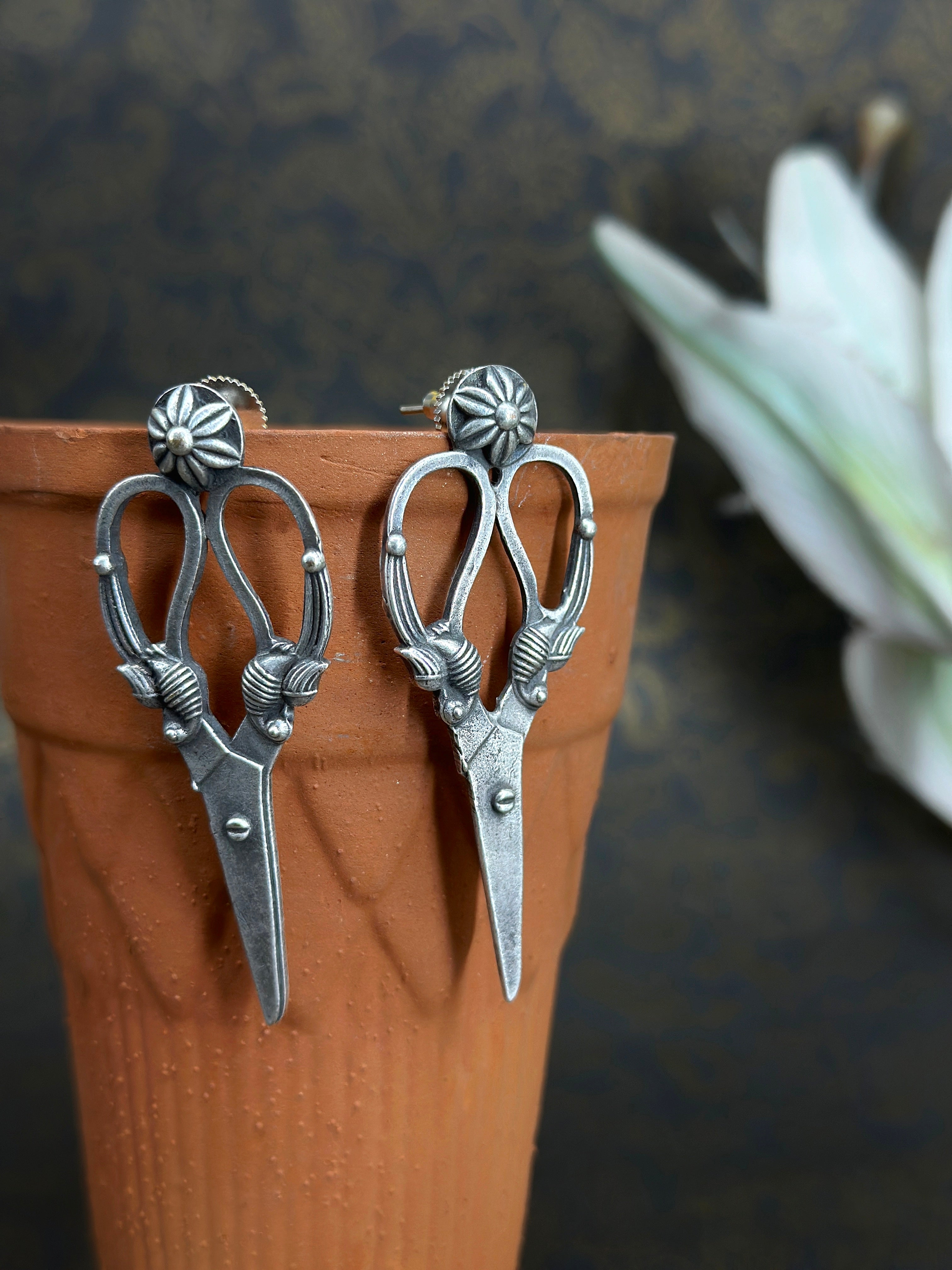 Kartari German Silver Oxidised Earring