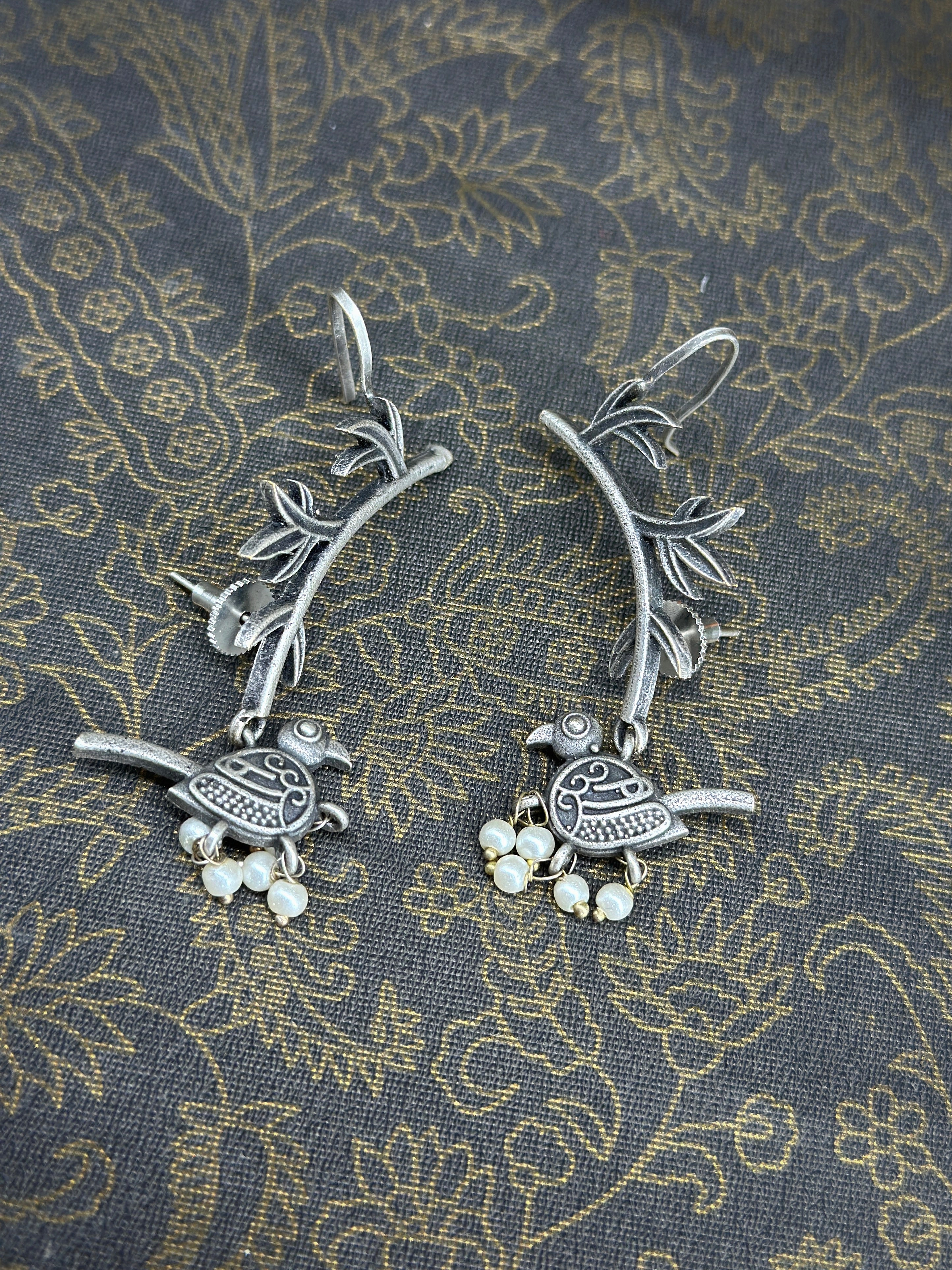 Koyal German Silver Oxidised Earring