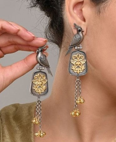 Kuhu German Silver Oxidised Earring