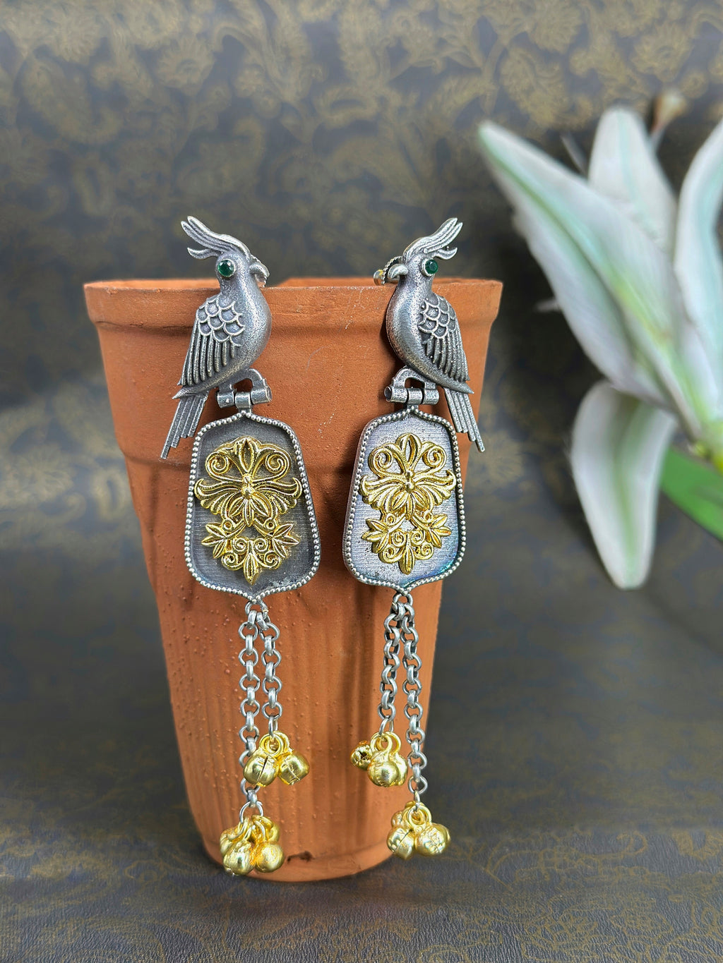 Kuhu German Silver Oxidised Earring