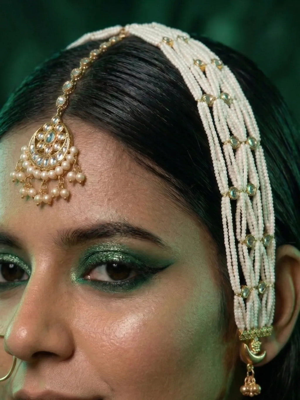 Rajasthani Pearl Kanchain with Moon Jhumki | Traditional Multi-Layer Beaded | Ethnic Bridal Jewelry