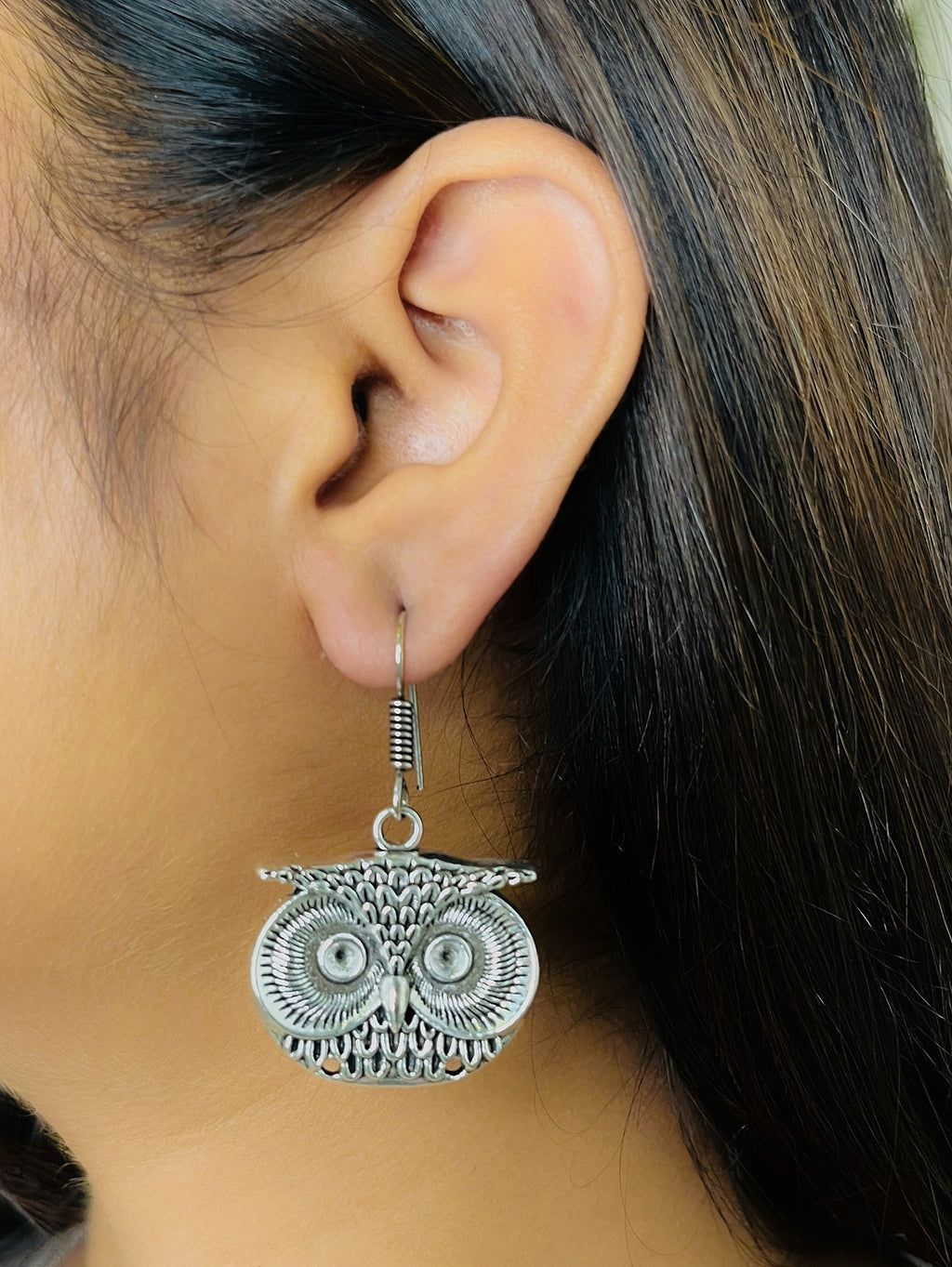 Big Owl Oxidised Earring For Women