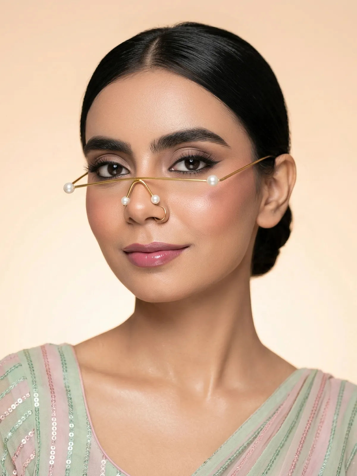 Elegant Pearl Floral Facelet | Gold Minimal Face Jewelry | Statement Face Accessory for Women