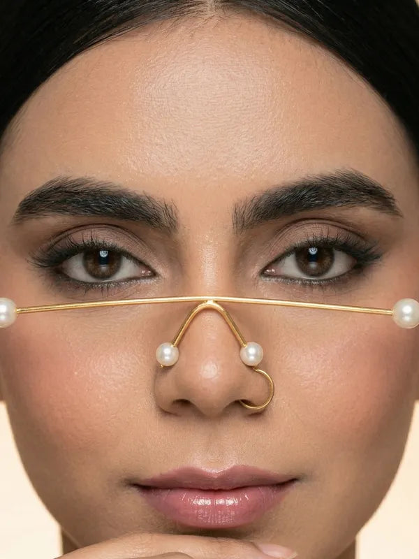 Elegant Pearl Floral Facelet | Gold Minimal Face Jewelry | Statement Face Accessory for Women