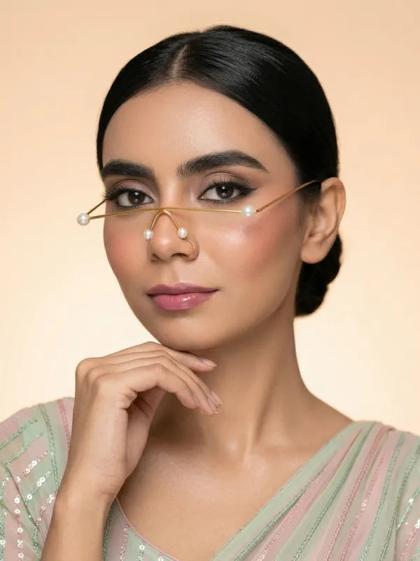 Elegant Pearl Floral Facelet | Gold Minimal Face Jewelry | Statement Face Accessory for Women