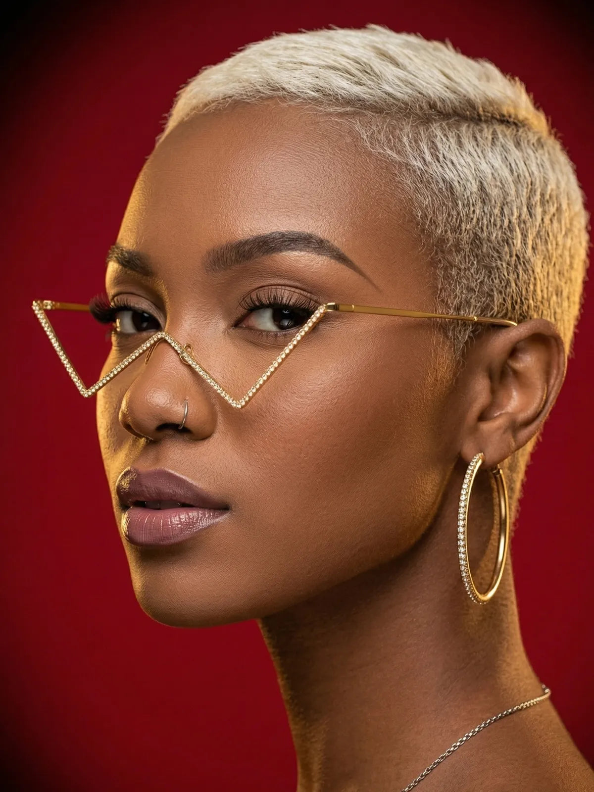 Luxury Gold Zig-Zag Crystal Facelet Glasses | Statement Face Jewelry | Trendy Fashion Face Accessory for Women
