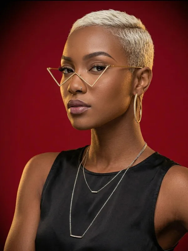 Luxury Gold Zig-Zag Crystal Facelet Glasses | Statement Face Jewelry | Trendy Fashion Face Accessory for Women
