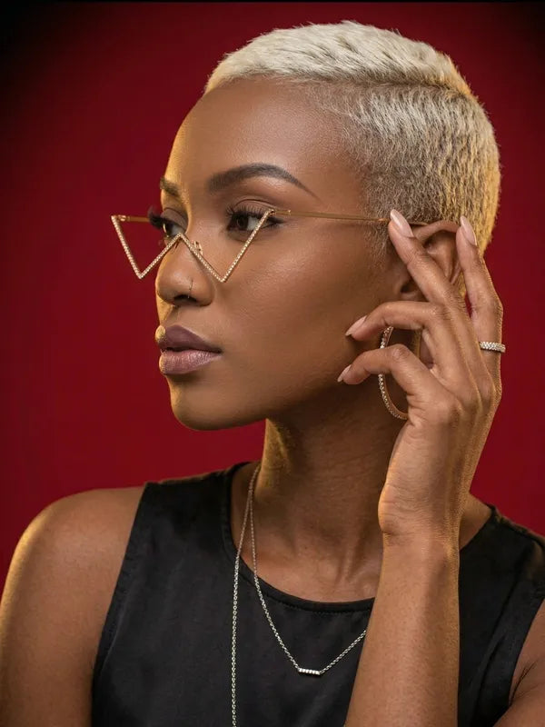 Luxury Gold Zig-Zag Crystal Facelet Glasses | Statement Face Jewelry | Trendy Fashion Face Accessory for Women