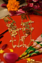 Mehendi Jewellery Combo for Bride – Bride Earrings, Ghunghroo Kanchain & Resin Flower Hair Pins (Set of 3)