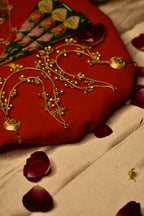 Mehendi Jewellery Combo for Bride – Bride Earrings, Ghunghroo Kanchain & Resin Flower Hair Pins (Set of 3)