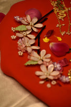 Mehendi Jewellery Combo for Bride – Bride Earrings, Ghunghroo Kanchain & Resin Flower Hair Pins (Set of 3)