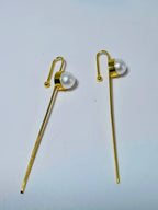 Minimal Gold Bar Pearl Earrings | Modern Long Dangle Earrings for Women