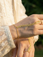 Minimal Gold Leaf Hand Harness Bracelet | Adjustable Ring Bracelet (Hathphool) for Women & Girls | Elegant Boho Jewelry
