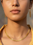 Minimal Gold Leaf Necklace & Earrings Set | Elegant Lightweight Jewelry Set for Women | Everyday & Festive Wear Gold-Tone Set