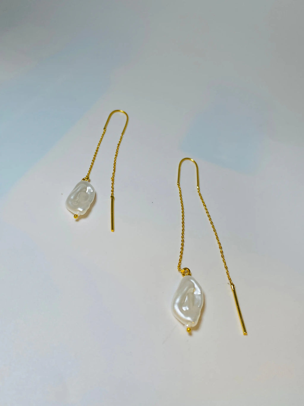 Minimal Gold Threader Earrings for Women | Asymmetric Pearl Drop Chain Earrings