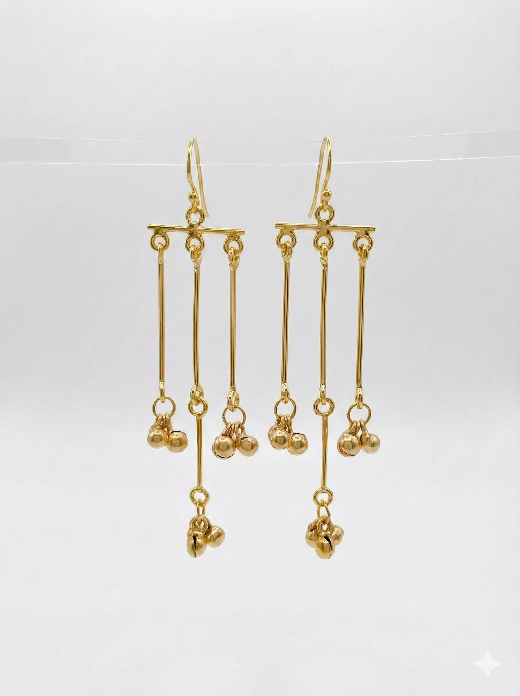 Minimalist Gold-Plated Dangler Earrings for Women | Lightweight Ethnic Ghungroo Drop Earrings