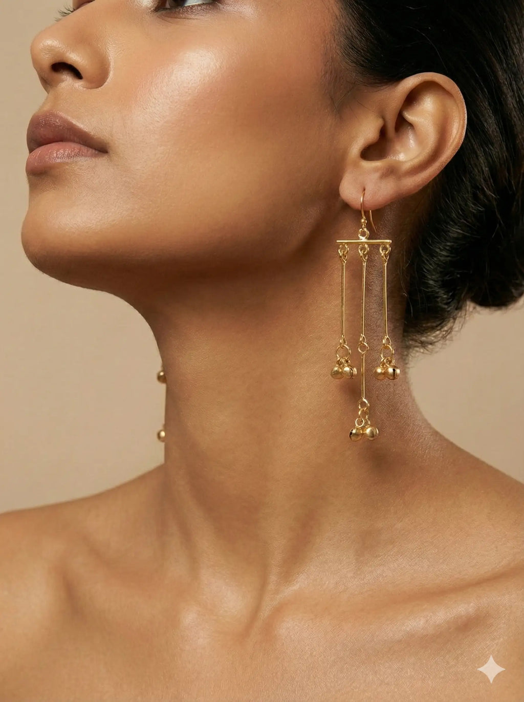Minimalist Gold-Plated Dangler Earrings for Women | Lightweight Ethnic Ghungroo Drop Earrings