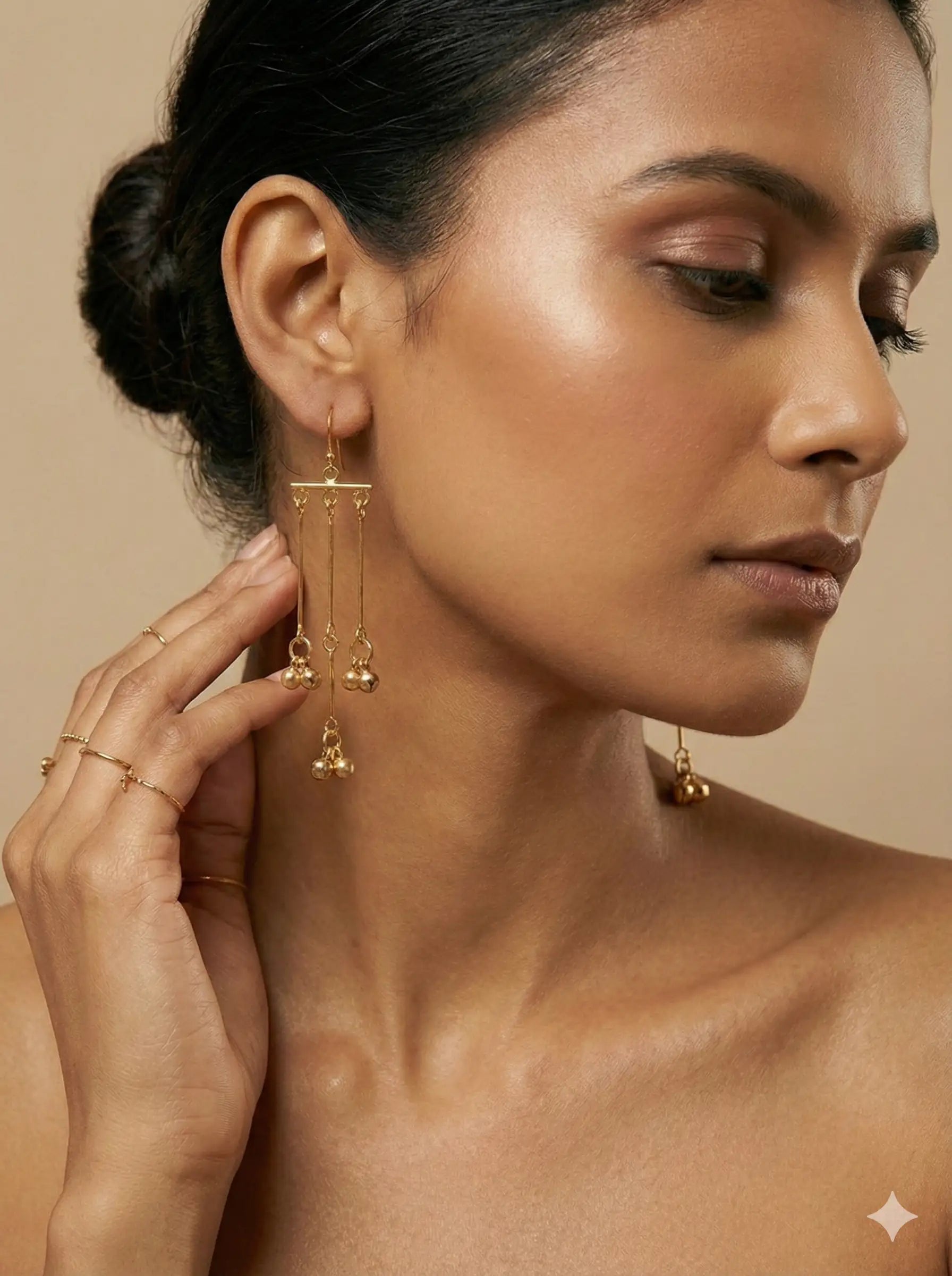 Minimalist Gold-Plated Dangler Earrings for Women | Lightweight Ethnic Ghungroo Drop Earrings