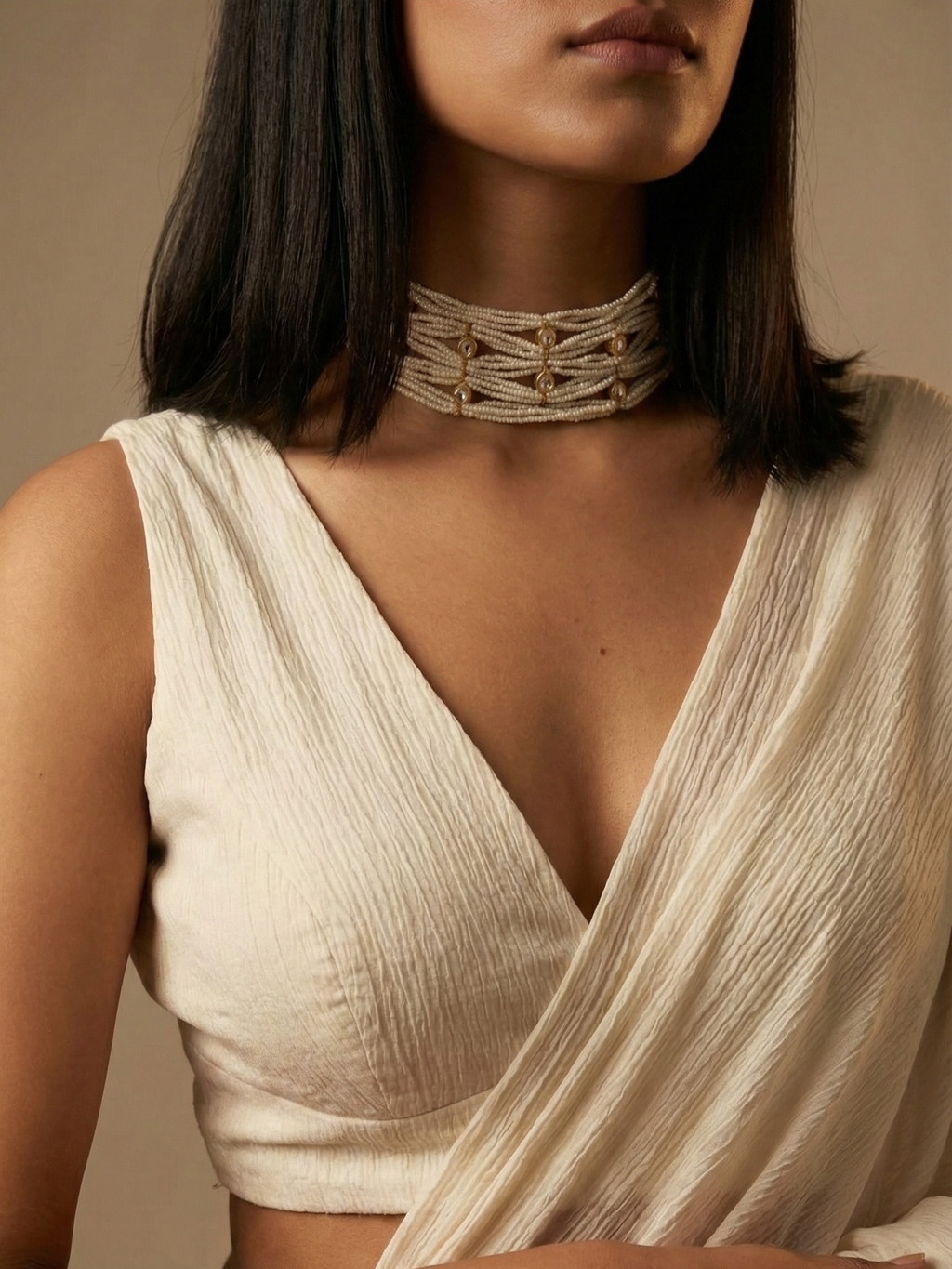 Multi-Strand Pearl Choker Necklace for Women | Elegant Ivory Pearl Choker