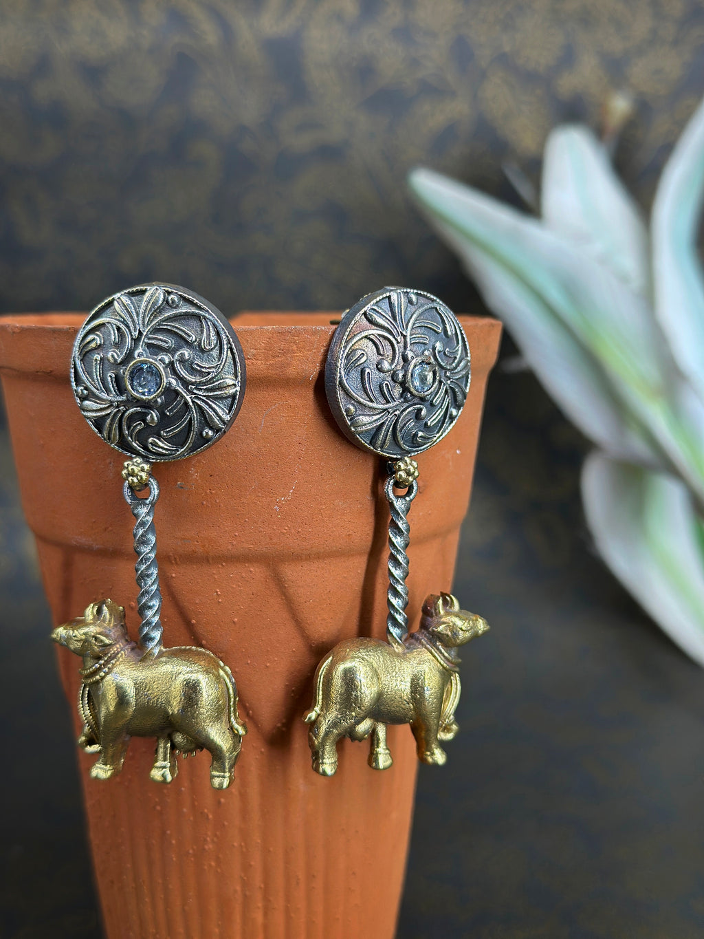 Nandini German Silver Oxidised Earring