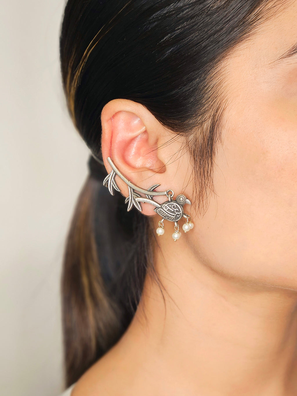 Koyal German Silver Oxidised Earring