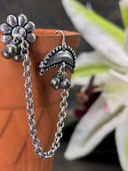 German Silver Oxidized Floral Chain Ear Cuff