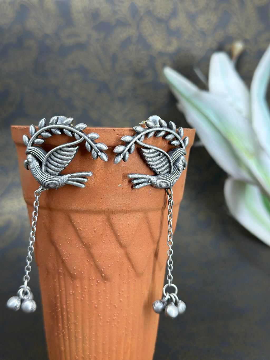 Panchi German Silver Oxidised Earring