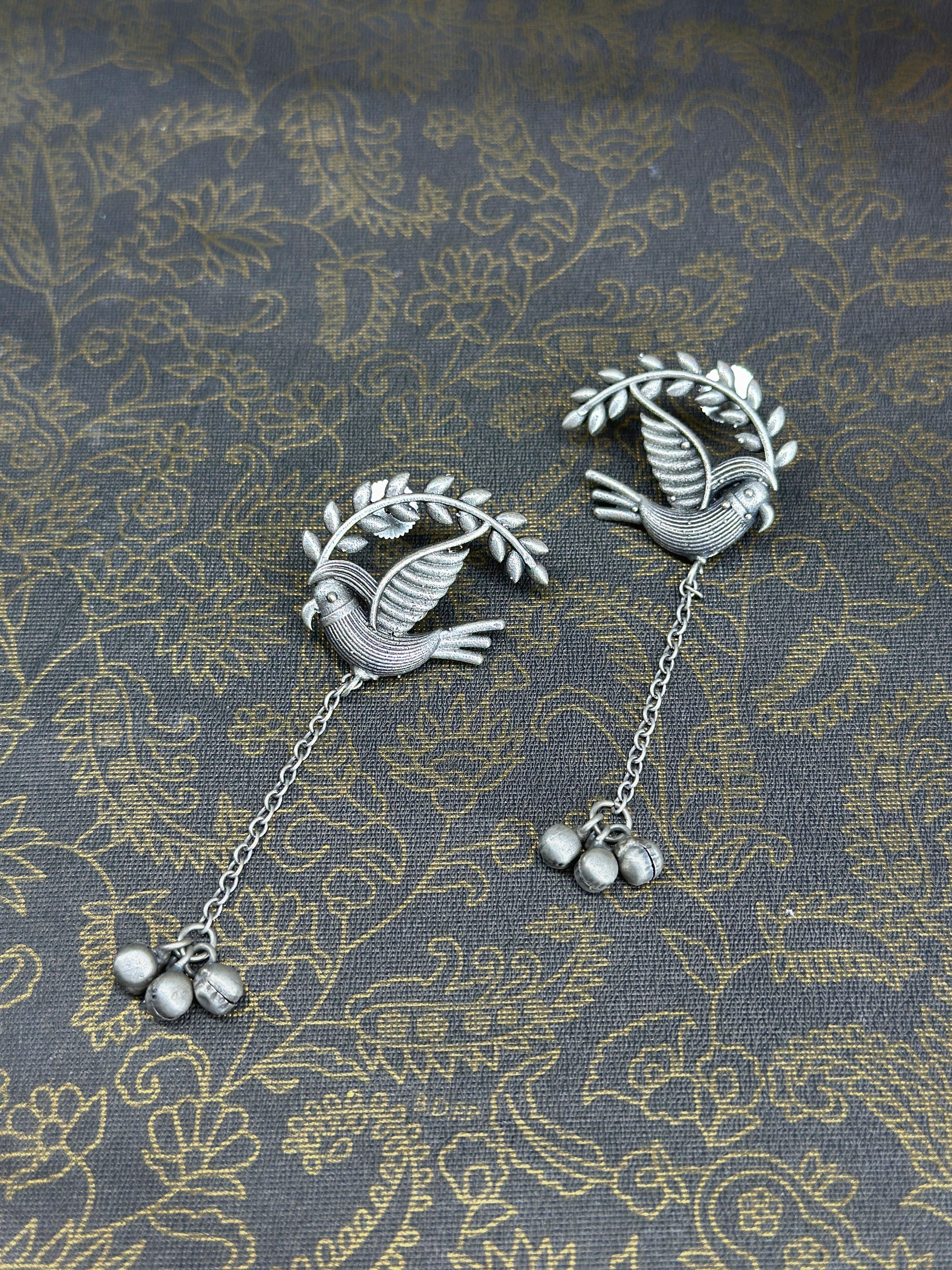 Panchi German Silver Oxidised Earring