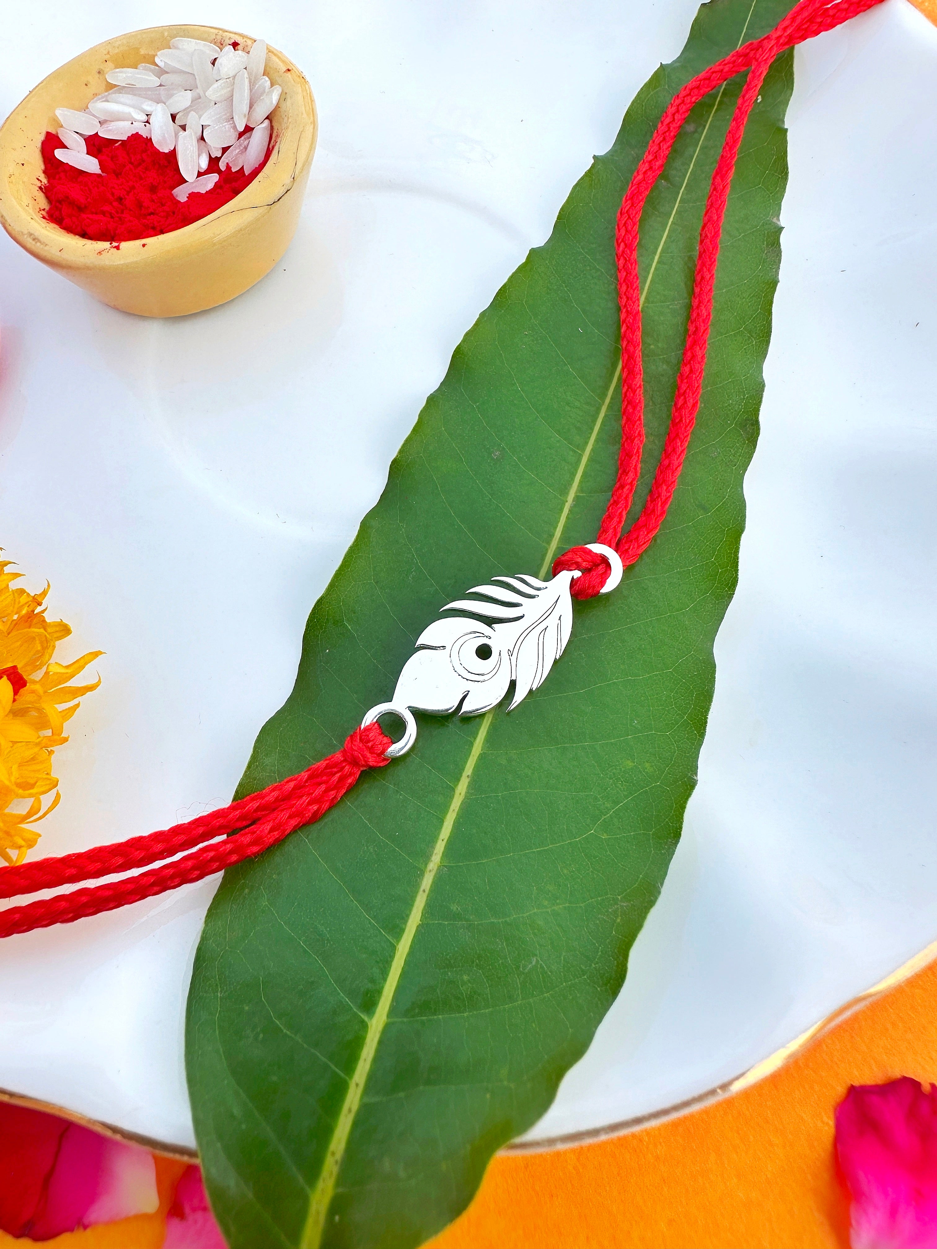 Peacock Feather Pure Silver Rakhi