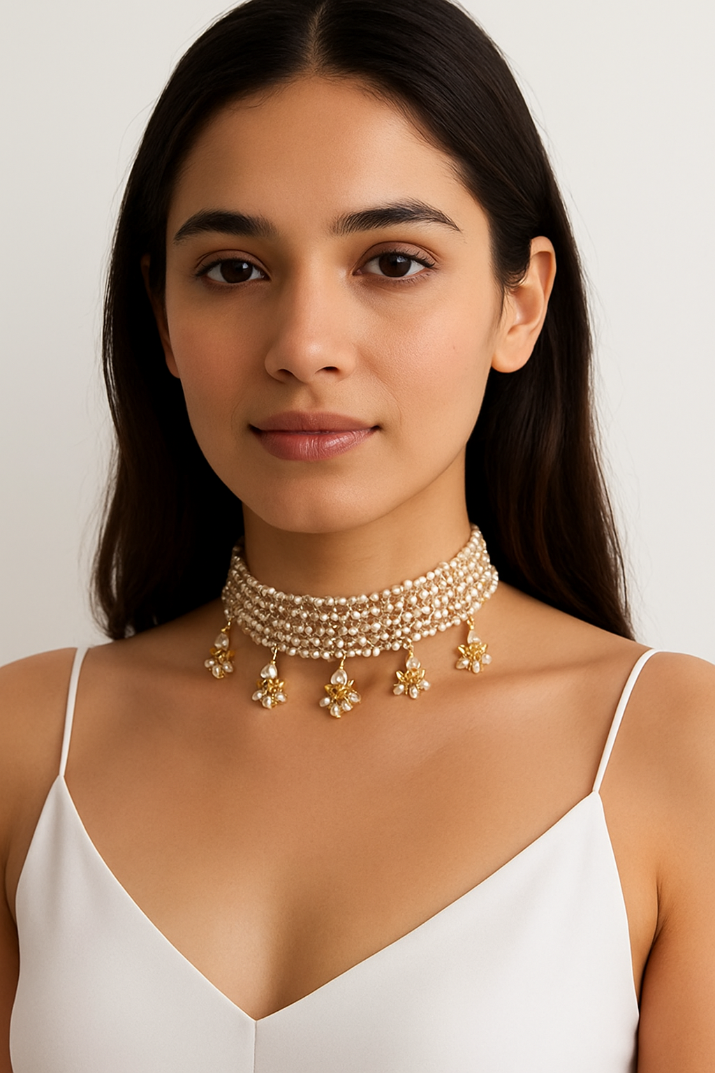 Pearl Cascade Kundan Choker - Traditional Indian Jewelry with Modern Style