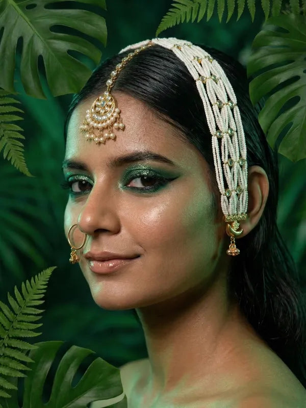 Rajasthani Pearl Kanchain with Moon Jhumki | Traditional Multi-Layer Beaded | Ethnic Bridal Jewelry