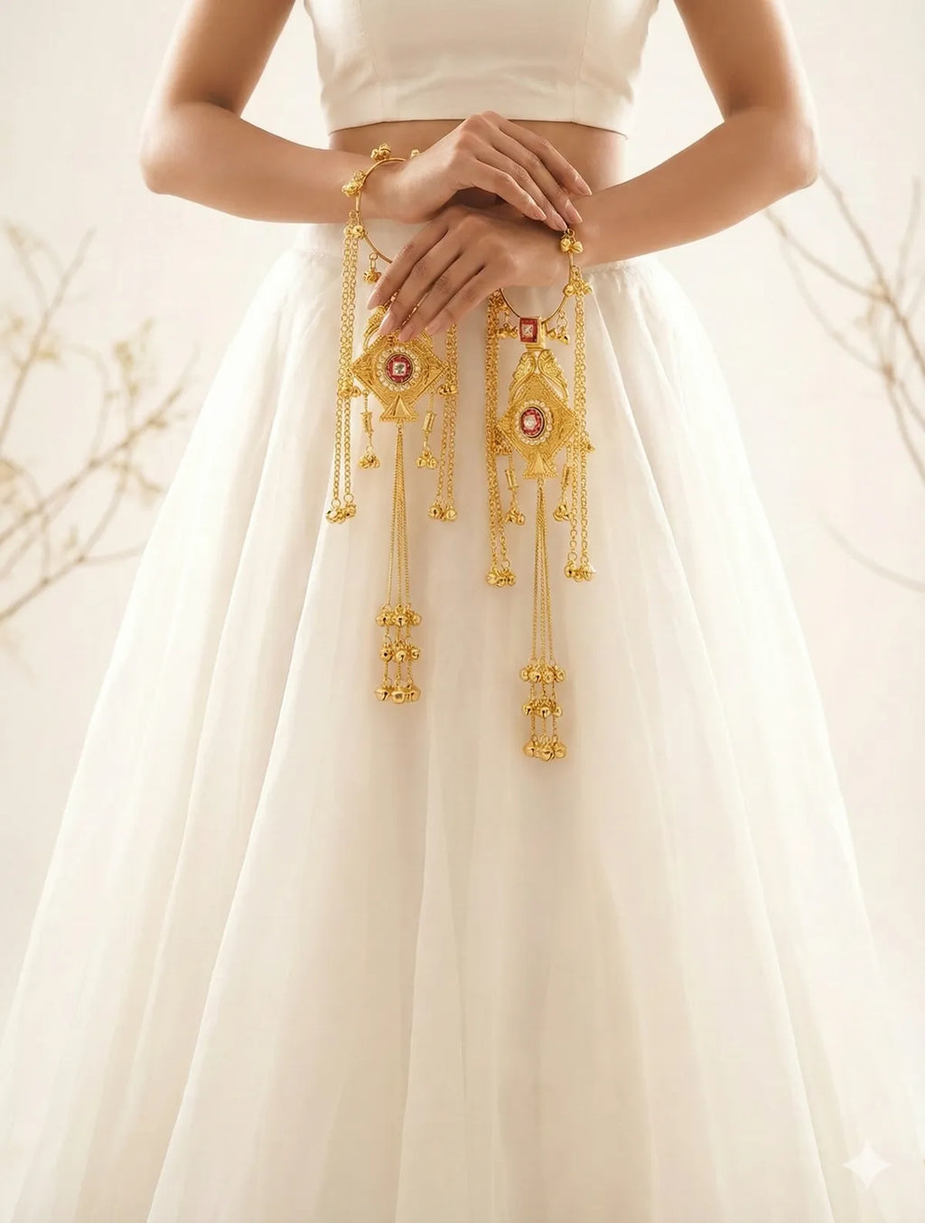 Royal Gold Bridal Kaleere with Kundan & Red Meenakari Detailing | Traditional Punjabi Wedding Kaleere