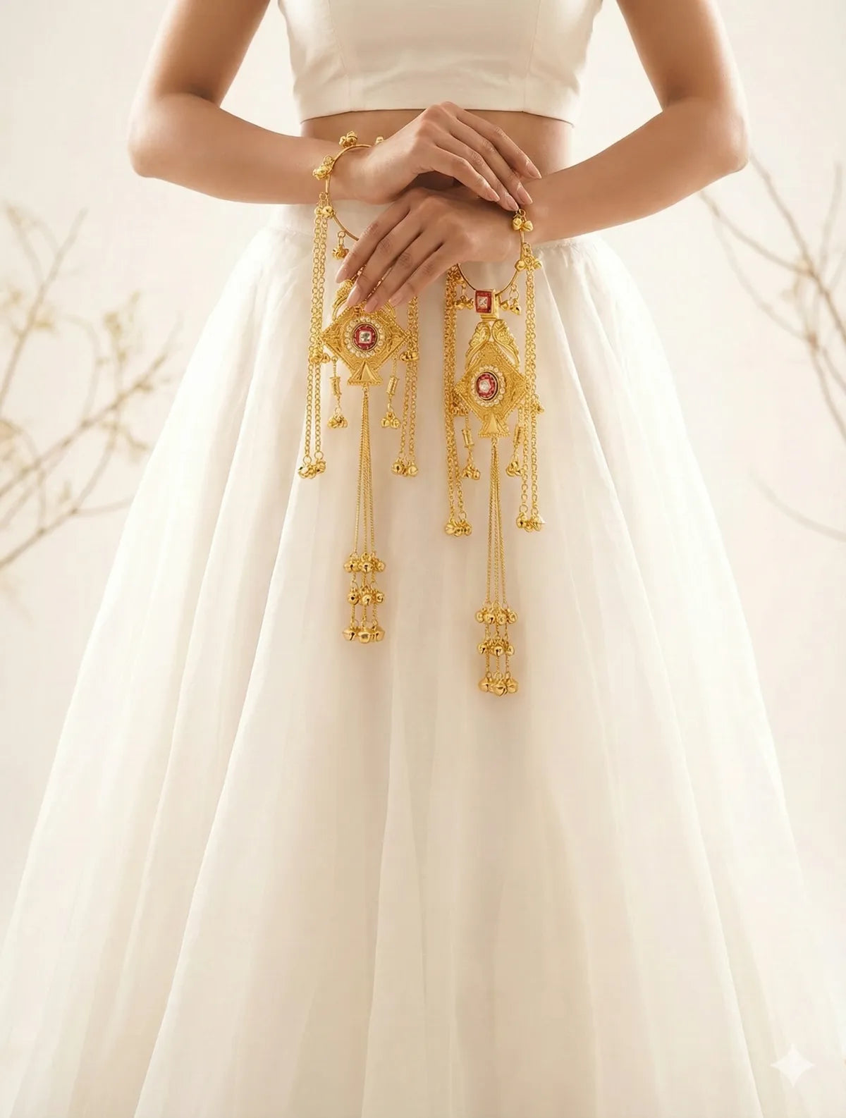 Royal Gold Bridal Kaleere with Kundan & Red Meenakari Detailing | Traditional Punjabi Wedding Kaleere