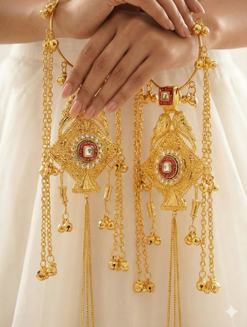 Royal Gold Bridal Kaleere with Kundan & Red Meenakari Detailing | Traditional Punjabi Wedding Kaleere