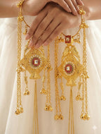 Royal Gold Bridal Kaleere with Kundan & Red Meenakari Detailing | Traditional Punjabi Wedding Kaleere
