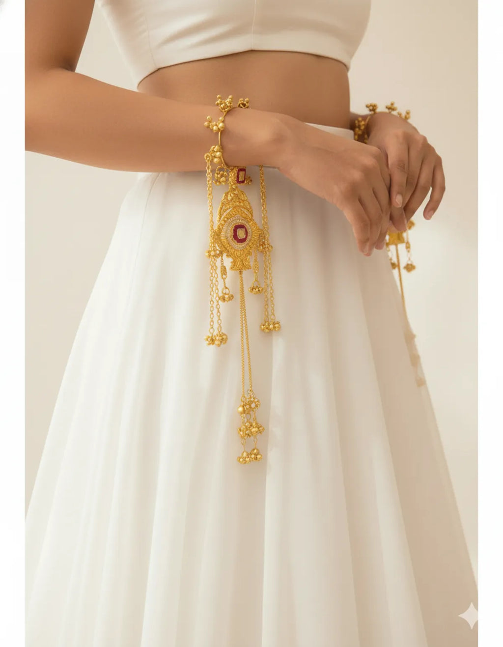 Royal Gold Bridal Kaleere with Kundan & Red Meenakari Detailing | Traditional Punjabi Wedding Kaleere