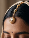 Royal Polki Maang Tikka – Gold Finish Traditional Bridal Matha Patti | Kundan Inspired Forehead Jewelry