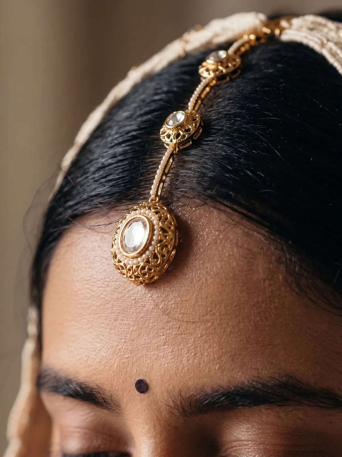 Royal Polki Maang Tikka – Gold Finish Traditional Bridal Matha Patti | Kundan Inspired Forehead Jewelry