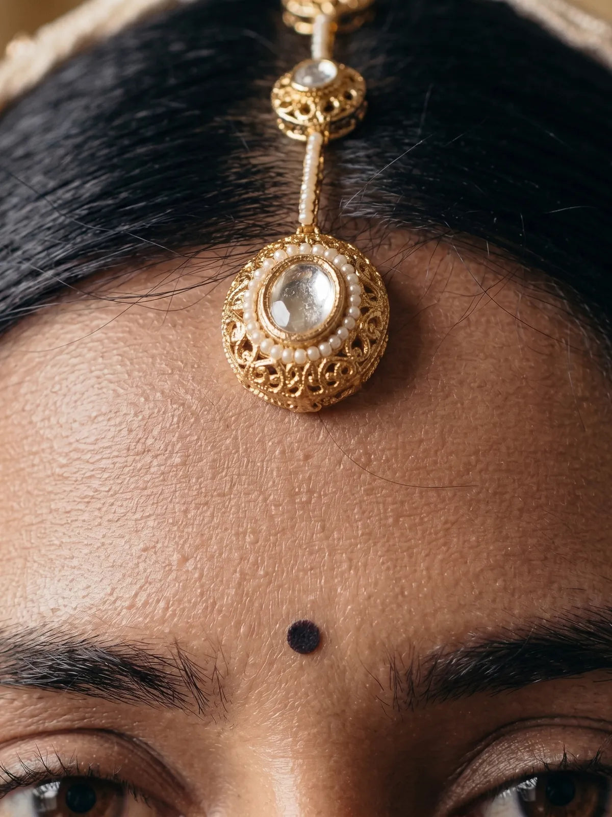 Royal Polki Maang Tikka – Gold Finish Traditional Bridal Matha Patti | Kundan Inspired Forehead Jewelry