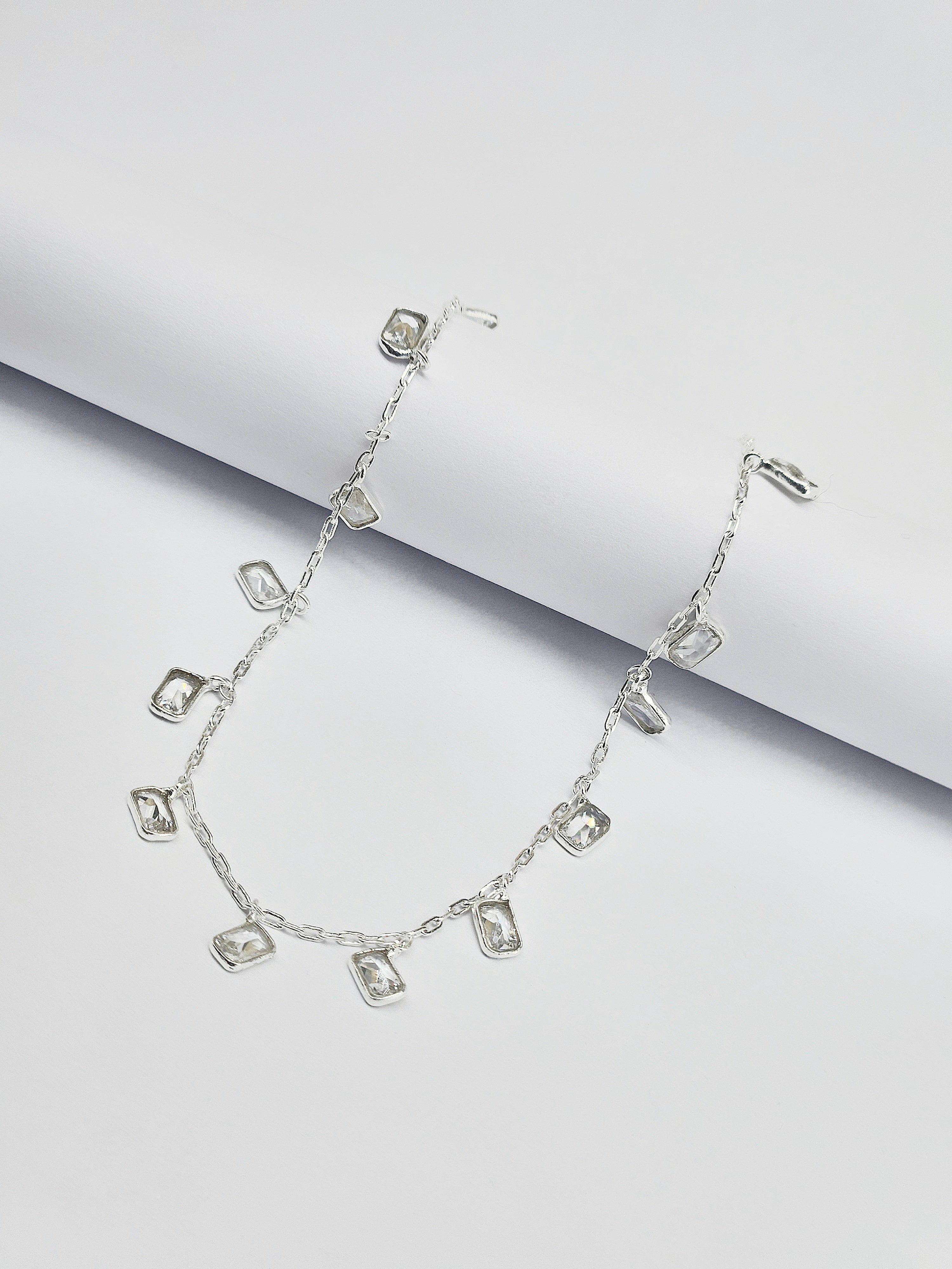 Square Drop 925 Sterling Silver Anklet for Women | Geometric Charm Adjustable Silver Payal