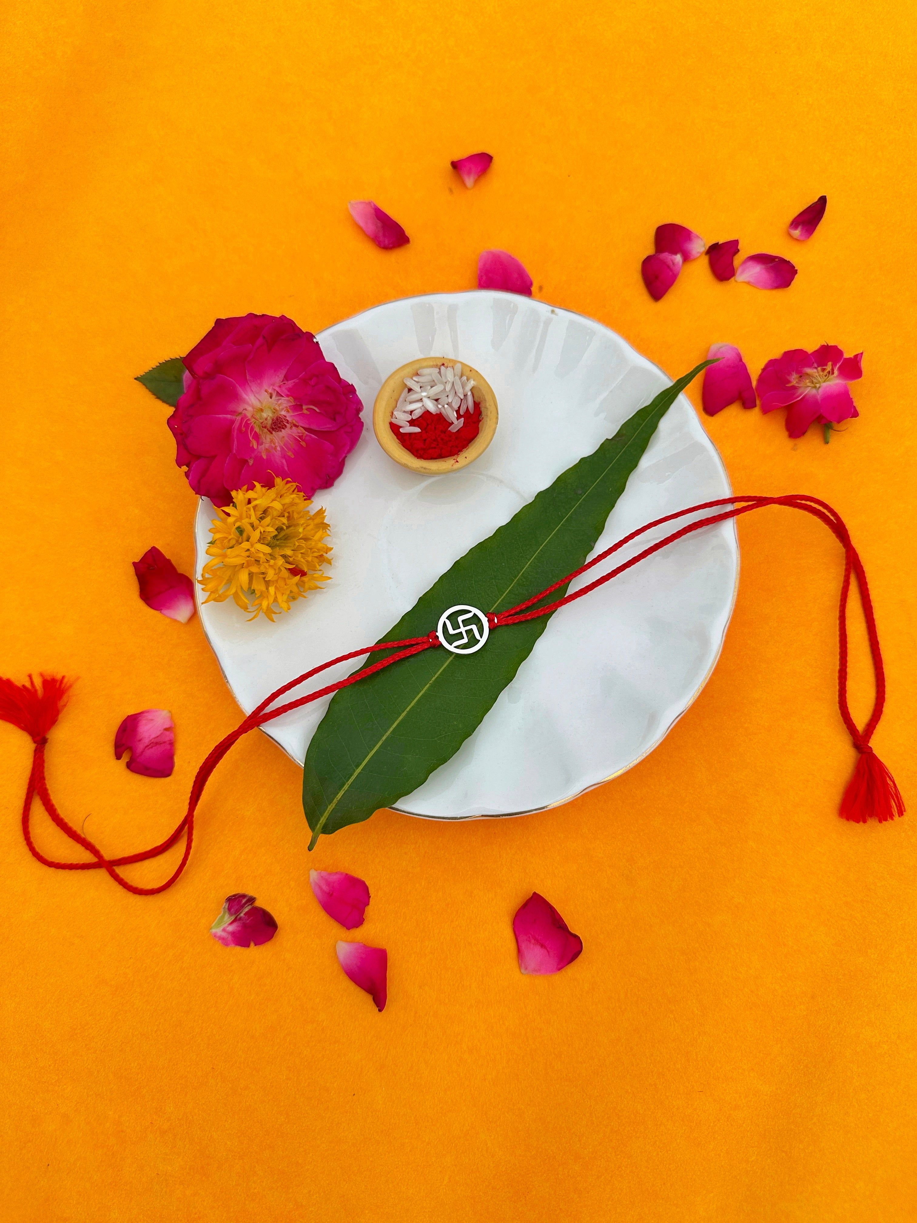 Swastik Pure Silver Rakhi