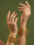 Summer Gold Ghungroo Bangle Stack Set (4 Bangles + Spiral Bracelet) | 18K Gold-Plated Traditional Boho Jewelry